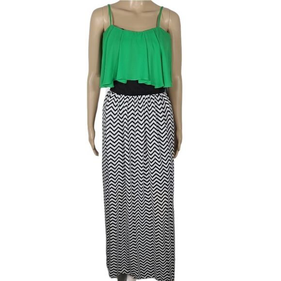 Sugar Lips Green Chevron Maxi Summer Dress - Picture 1 of 9